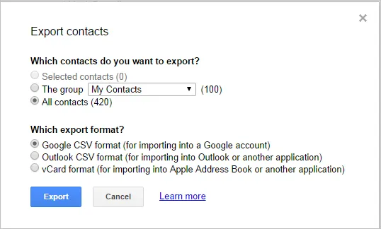 export contacts from Gmail