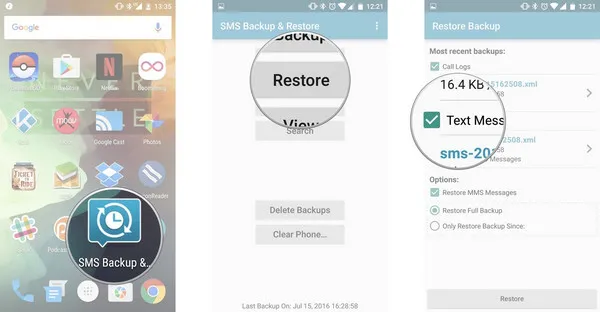 restore sms from backup