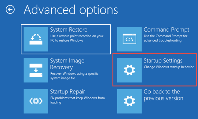 Windows 10 Advanced Options