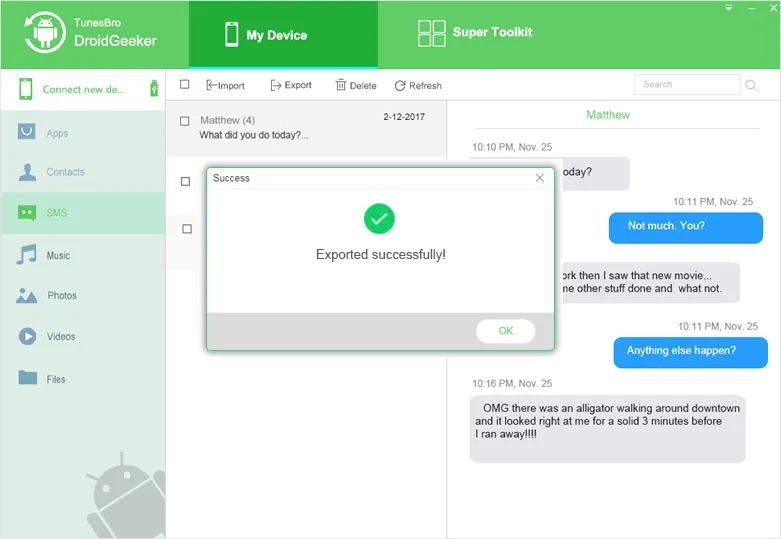 Textnachrichten auf den Computer exportieren