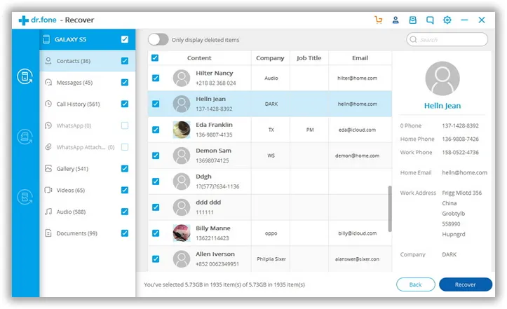 Vorschau gelöschter Kontakte