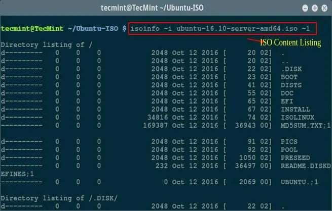 isoinfo-Befehl in Linux