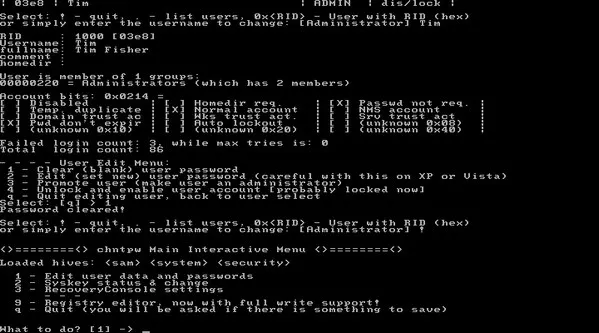 Offline NT Password & Registry Editor Passwort zurücksetzen