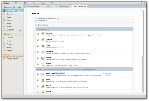 Kies-Backup und -Wiederherstellung