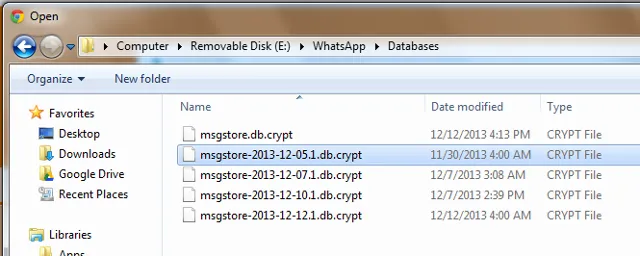 WhatsApp-Datenbankdatei auf dem PC
