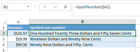 Convertir número en palabras en Excel 2010