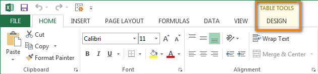 Las herramientas de la tabla sólo se muestran si tiene una tabla de Excel