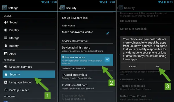 activer les ressources inconnues sur Android