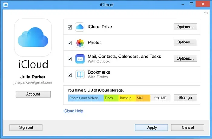 Panneau de Contrôle iCloud