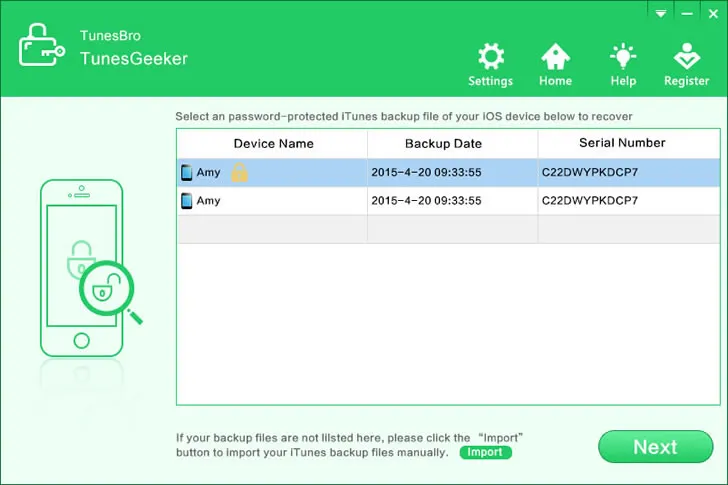exécutez la récupération de mot de passe iTunes
