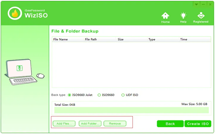 choisir l'option de création d'ISO