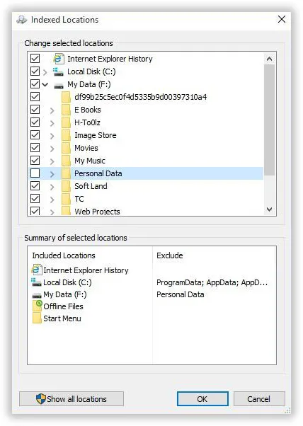masquer le dossier dans la recherche