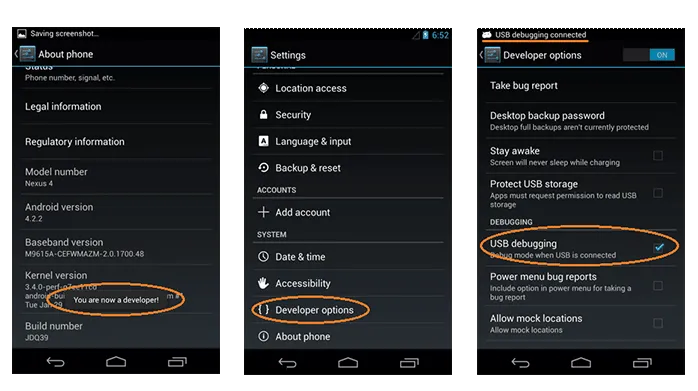 enable usb debugging android