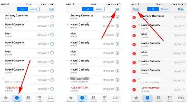 Clear Complete Call Log iPhone