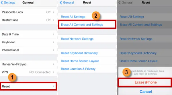 erase all content and settings on iPhone