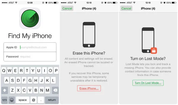 erase iPhone via Find my iPhone app
