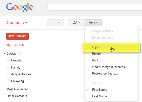 import contacts from gmail