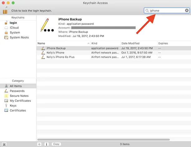 Find iTunes Backup Password on Keychain Access 