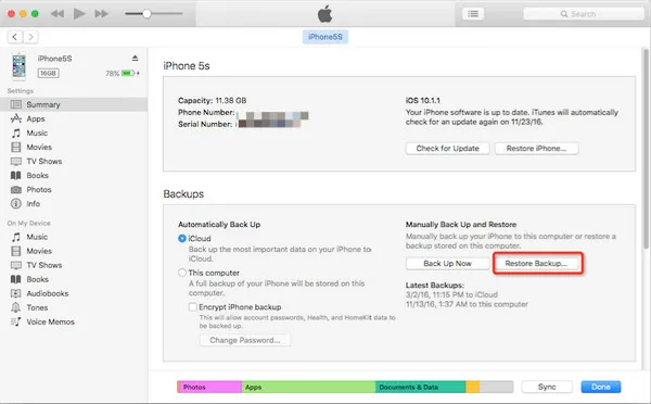 restore whatsapp using iTunes