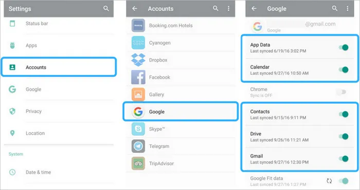 google android backup and sync