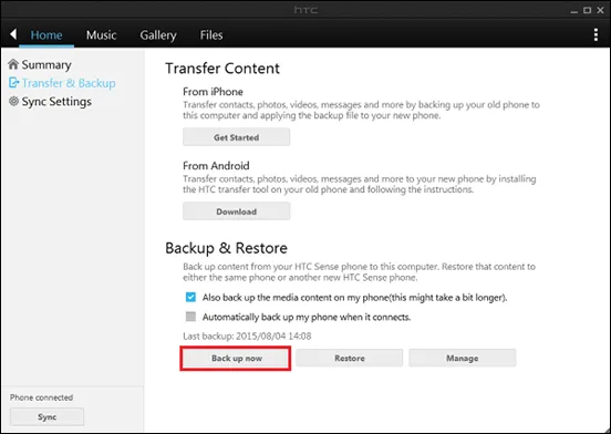 backup htc data to computer