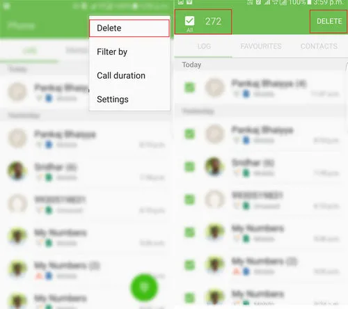 delete android call log