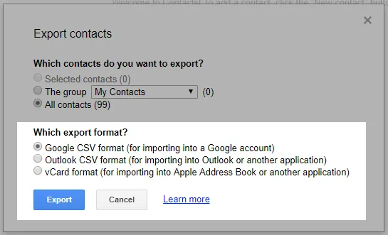 export contacts from gmail