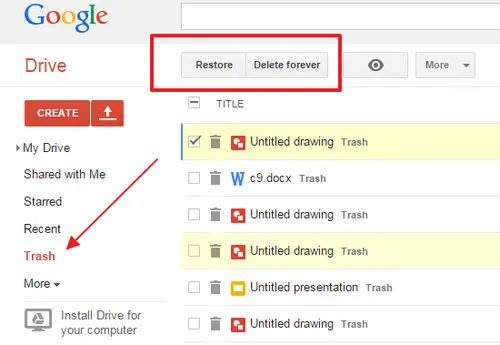 google drive trash