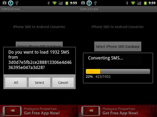 load iphone sms database on samsung