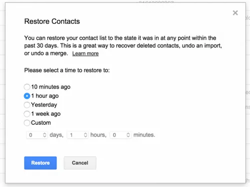 restore contacts from gmail