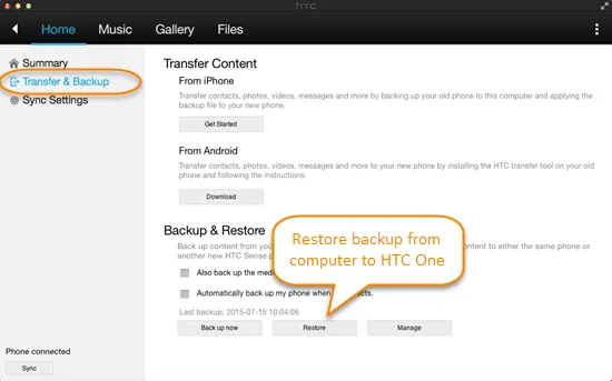 restore from htc sync manager backup