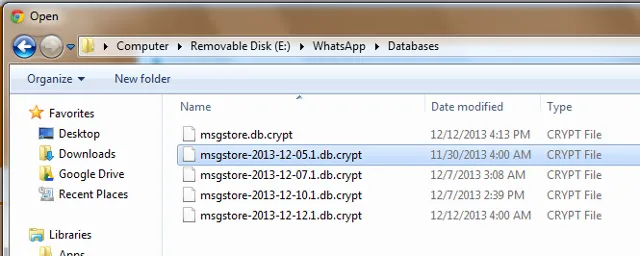 whatsapp database file on pc
