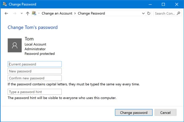 chnage user password