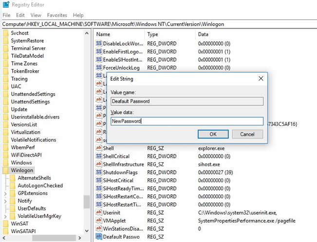 windows 10 username and password list