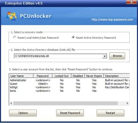 reset password with pc unlocker