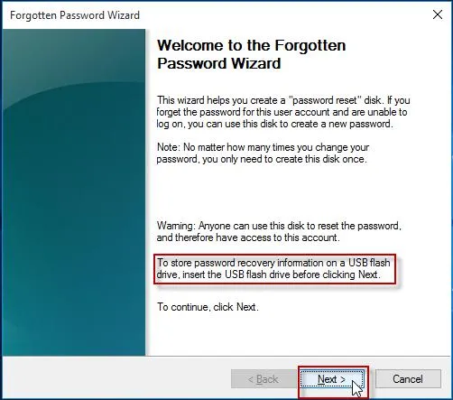 password reset disk