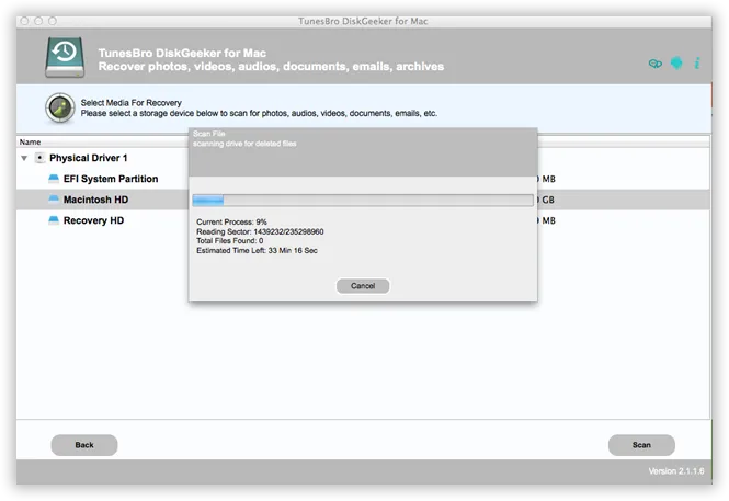 scansione dati su mac