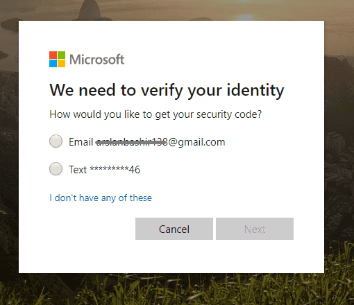 enter email account for verification to bypass