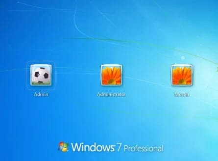 escolher conta de administrador no ecrã de início de sessão do Windows 7