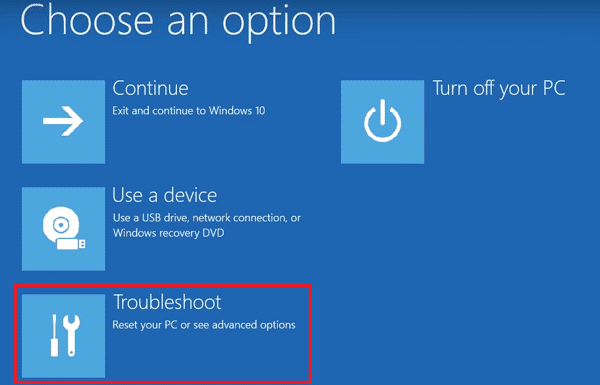Select the Troubleshoot button on Lenovo laptop