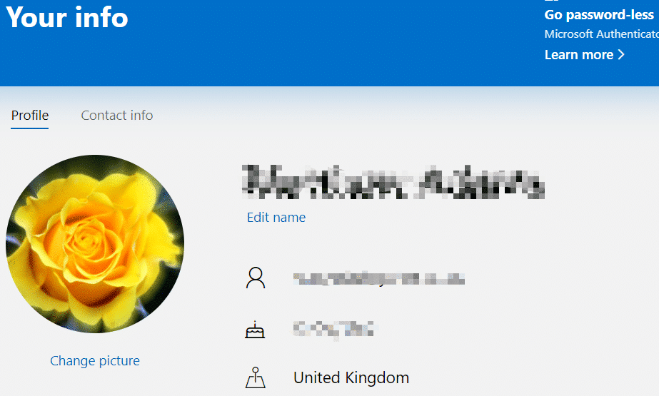 Edit name option to rename Microsoft user accounts