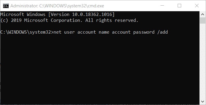 enter net user command=