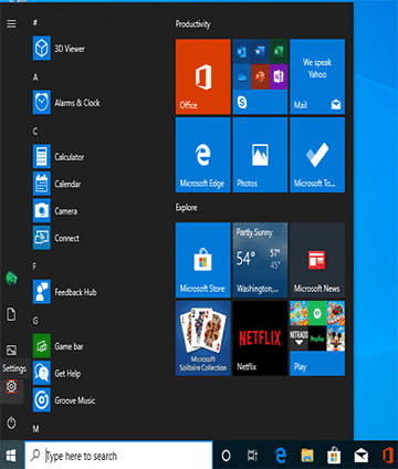 go to start menu to remove Microsoft account from Windows 10