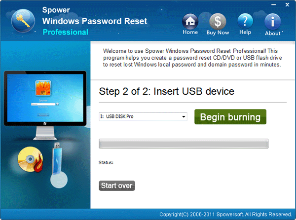 Burning to create a reset disk for password reset in Windows 7
