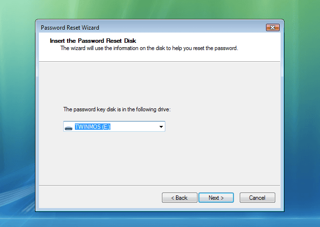 Select USB Drive to reset Sony Vaio laptop password