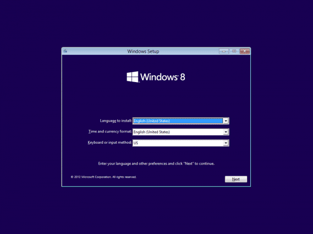 select from Windows setup screen