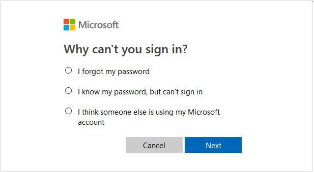 Escolha a opção para redefinir a palavra-passe de superfície Microsoft