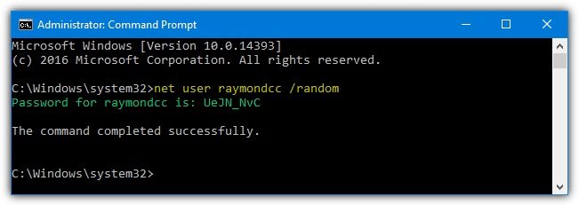 net user random password for windows