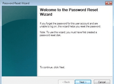 click next on the password reset wizard