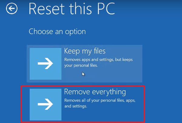 Seleccionar Remover tudo no Windows 10